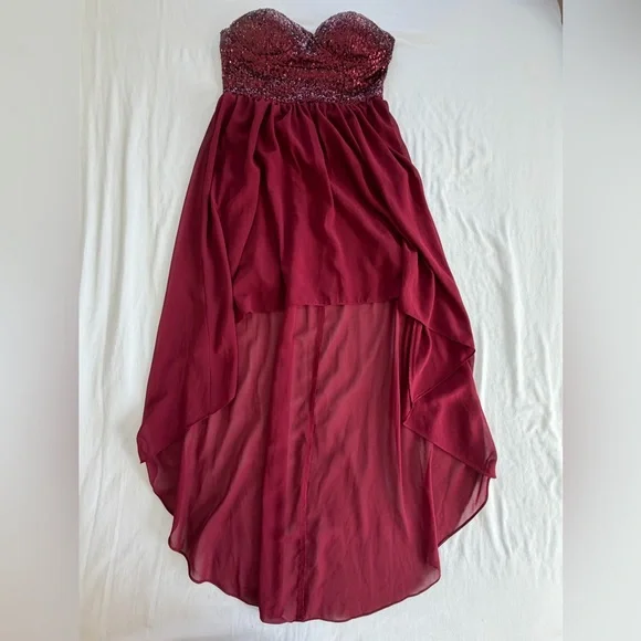 Vintage Formal Dress high low burgundy strapless size M prom - Picture 3 of 11